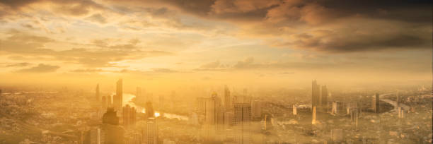istock Cityscape Bangkok skyline with sunset and mist. 1331775130