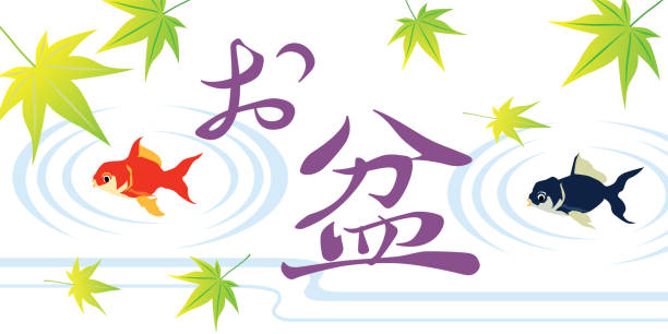 ilustraciones, imágenes clip art, dibujos animados e iconos de stock de ilustración de fondo del festival de obon y carta japonesa. - goldfish dead animal dead body fish