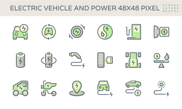 ilustraciones, imágenes clip art, dibujos animados e iconos de stock de diseño de iconos vectoriales de vehículos eléctricos (ev). trazo perfecto y editable de 48x48 píxeles. - traction device