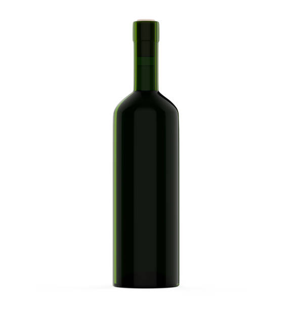 白い背景に分離されたワインボルドボトル。飲料3dイラスト。緑のガラスの空白のデザインテンプレート。バーアイテムのモックアップ画像。影付きのアルコールのリアルなレンダリング。� - grape white grape green muscat grape ストックフォトと画像