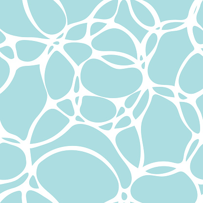 Seamless pattern like sea foam. Blurred white circles like bokeh isolated on blue background. Abstract vector repeating background like soap bubbles.