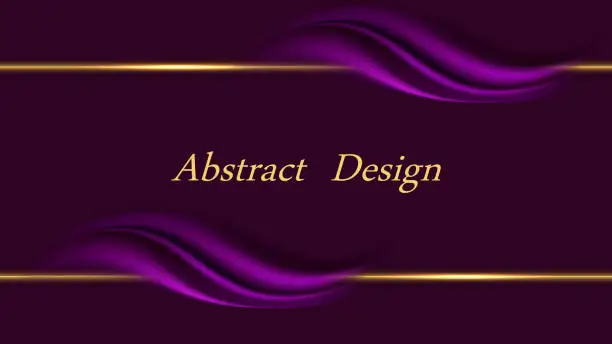 Vector illustration of Purple luxurious background for banner or poster. Frame border with golden lines and smooth silk wavy swirls. Abstract vector illustration