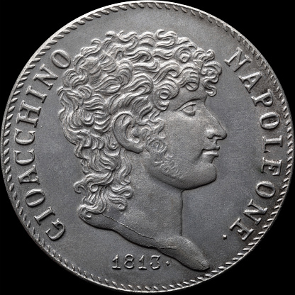 Old silver 5 lire coin depicting Joachim Murat