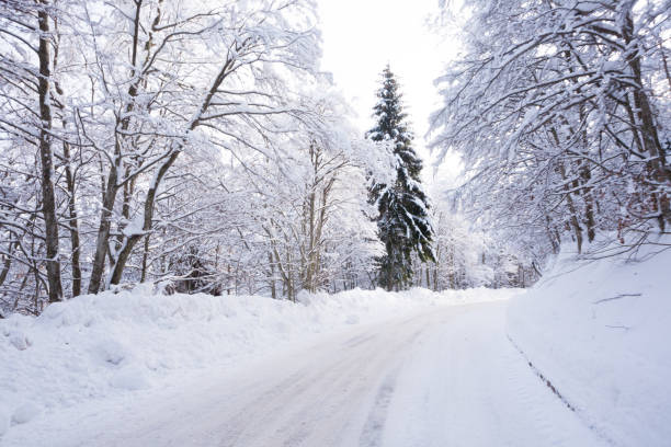 istock Winter landscape, road covered by snow 1331788151
