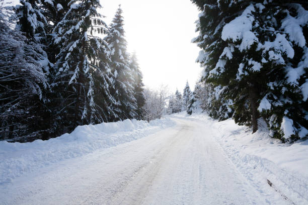 istock Winter landscape, road covered by snow 1331788816