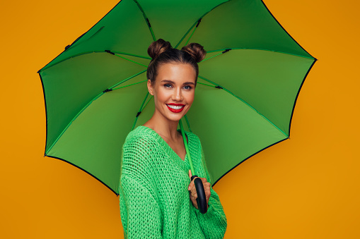Girl with green umbrella