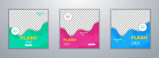 Vector illustration of Flash sale social media post template design with trendy abstract square style. Can be use for social media posts, mobile apps, banners design and web/internet ads