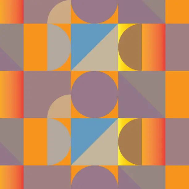 Vector illustration of Geometric vector pattern, repeating square circle and half circle in gradient affect Pattern is clean for fabric, wallpaper, printing. Pattern is on swatches panel