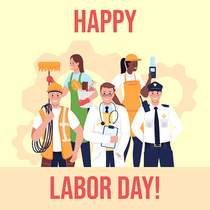 International workers day social media post mockup. Happy labor day phrase. Web banner design template. Labor movement booster, content layout with inscription. Poster, print ads and flat illustration