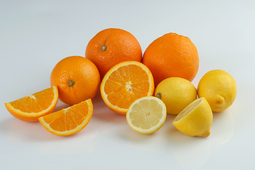 Group of oranges and lemons on a table
