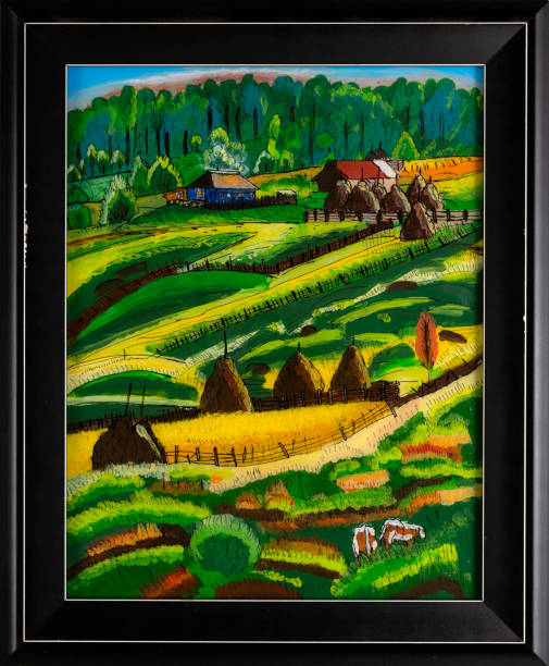 Framed Farm Landscape Reverse Glass Painting
