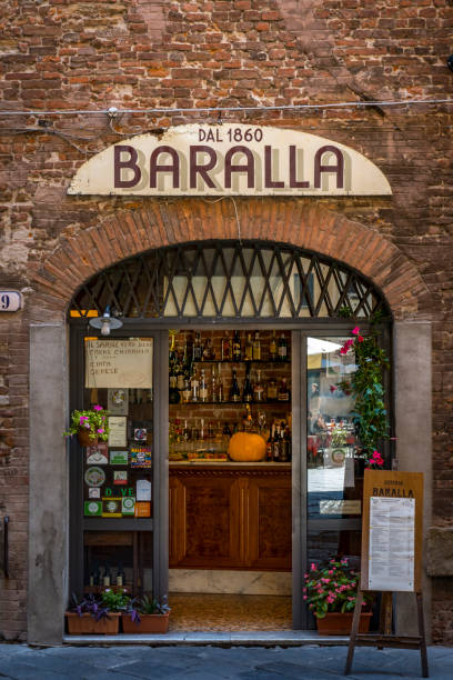 Restaurant Baralla, Old Town in Lucca, Italy Restaurant, Osteria Baralla in the old town of Lucca, Tuscany, Italy, Europe, October 13, 2015 lucca italy stock pictures, royalty-free photos & images