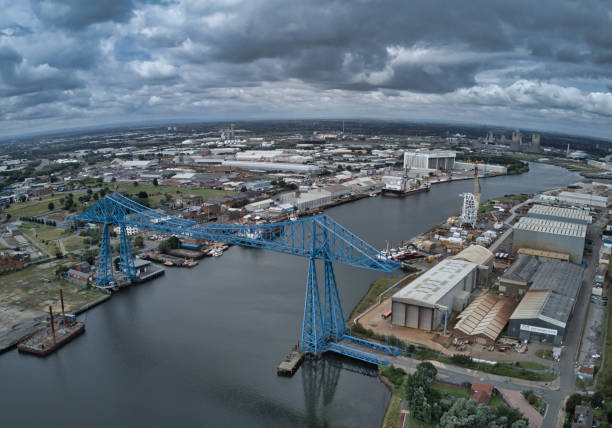 istock Middlesborough transporter bridge crossing River Tees, Middlesborough, North Yorkshire, England, Britain 1331800937