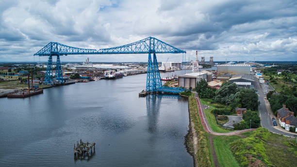istock Middlesborough transporter bridge crossing River Tees, Middlesborough, North Yorkshire, England, Britain 1331800946