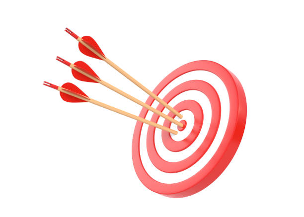 istock Archery target with three arrows isolated on white background 1331801019