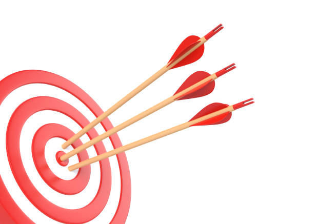 istock Archery target with three arrows isolated on white background 1331801046
