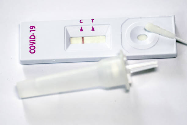 istock Negative Cassette rapid test for COVID-19, Test Result by Using  Novel Coronavirus COVID 19 SARS COV-2 Antigen Lateral Flow Rapid Qualitative Test Kit  white background.  Antigen Test with copy space. 1331802348