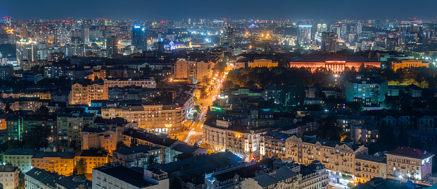Night view of historical center of Kiev city, Ukraine. National university Tarasa Shevchenka
