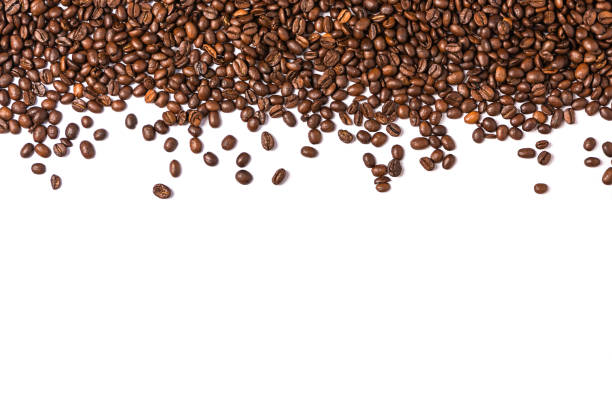 roasted coffee beans isolated on white background. - kavrulmuş kahve çekirdekleri stok fotoğraflar ve resimler