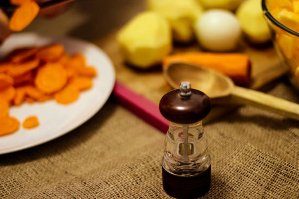 A small set for delicious pumpkin soup: pumpkin, onion, carrot, potatoes, pepper, salt.