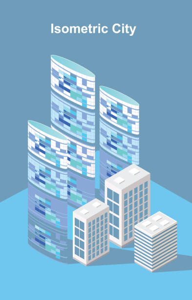 isometrischer stadtvektor. smart town mit straße, bäumen, smart city und öffentlichem park, gebäude 3d, kapital, vector büro und metropolenkonzept. - isometric office office park office building stock-grafiken, -clipart, -cartoons und -symbole