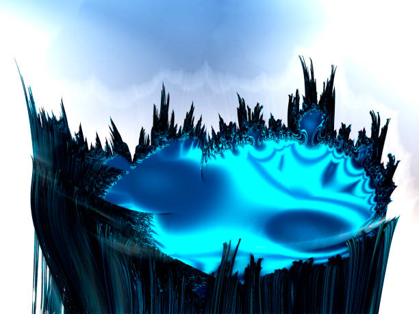 istock Fractal lake in the sky poured into the rock. 3D rendering 1331805700