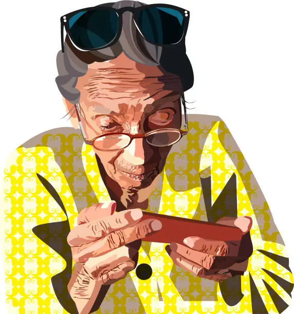 Vector illustration of Old Woman Searching The Business
Network, Music ,