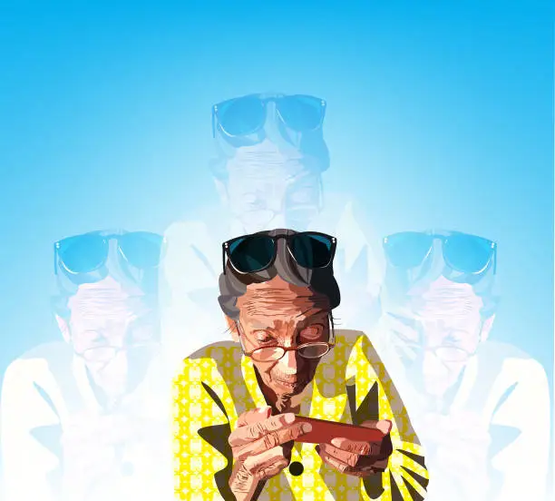 Vector illustration of Old Woman Searching The Business
Network, Music ,