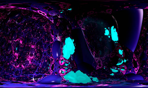 Fractal Watercolor. Purple Cyber Backdrop. Colorful Template. Topographic Canvas. blue Beautiful Texture. Fluorescent Design. Black Vibrant Decoration. Gold Fractal Watercolor. 3D Rendering stock photo