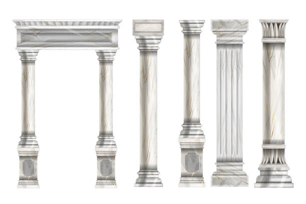 ilustrações de stock, clip art, desenhos animados e ícones de roman stone column set, vector marble greek pillar collection, ancient architecture decorative objects. - corinthian