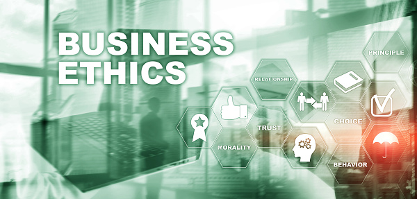 Business Ethnics Philosophy Responsibility Honesty Concept. Mixed media background.