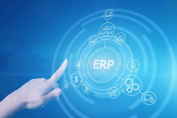 istock erp icons with system software for planning business and project management for best solution in production, strategy, development and marketing concept 1331808236