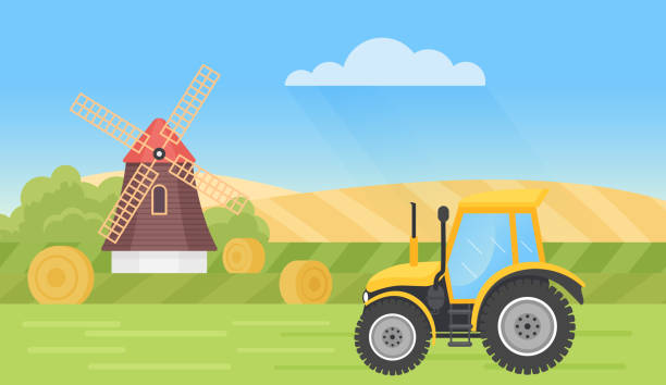 Cartoon Tractor And Rural Summer Landscape. Stock Vector | Royalty-Free |  FreeImages