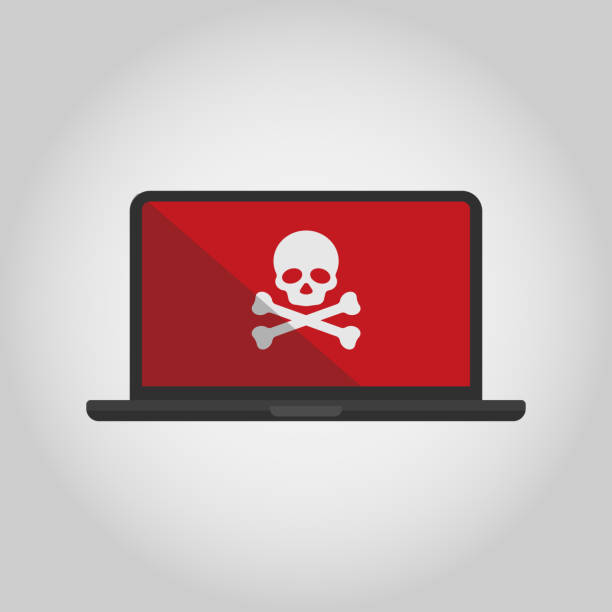 stockillustraties, clipart, cartoons en iconen met laptop with envelope and skull on the screen. concept of virus, piracy, hacking and security. flat vector illustration. - data leak