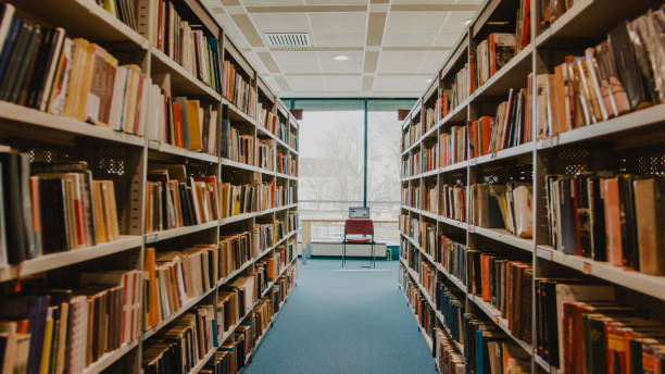 istock Books on shelves in library 1331816648