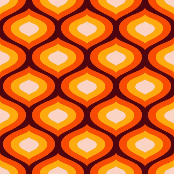 Vector illustration of Funky Mod Century Modern Geometric Patten With Ogee Motifs. Groovy Sixties And Seventies Seamless Mod Vector Pattern.