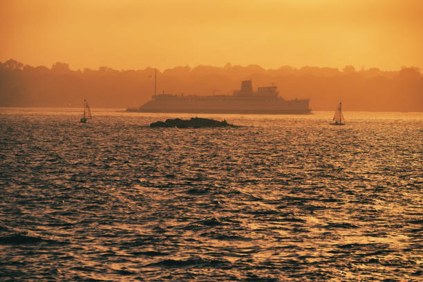 Ferry At Sunset stock photo