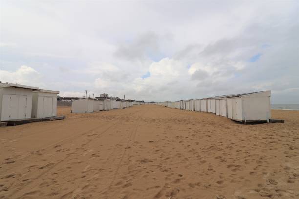 istock White wooden beach chalets on Calais beach 1331820952