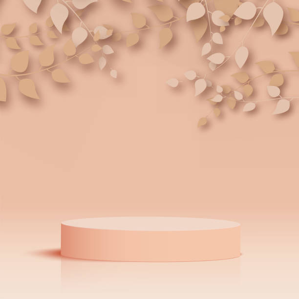istock Abstract background with cream color geometric 3d podiums. Vector illustration. 1331824837