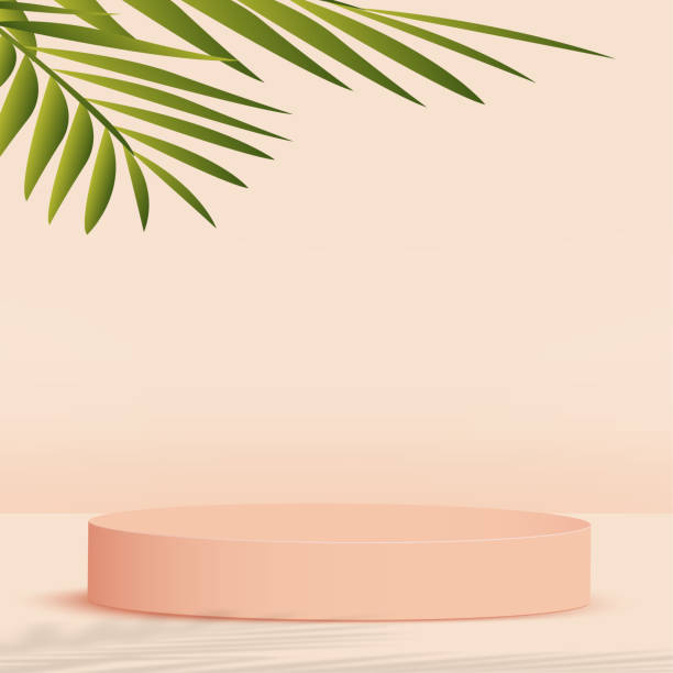 istock Abstract background with cream color geometric 3d podiums. Vector illustration. 1331824895
