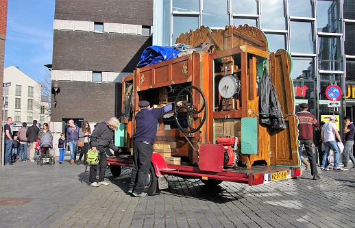 Bergen op Zoom, the Netherlands, - August 03, 2014. People enjoy the Barral organ during a city visit op on a sunny summer day.