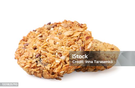 istock Two granola cookies on a white background. Isolated 1331825793