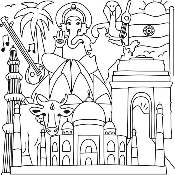 ilustraciones, imágenes clip art, dibujos animados e iconos de stock de india related cartoon doodle illustration. vector dibujado a mano - india gate gateway to india mumbai