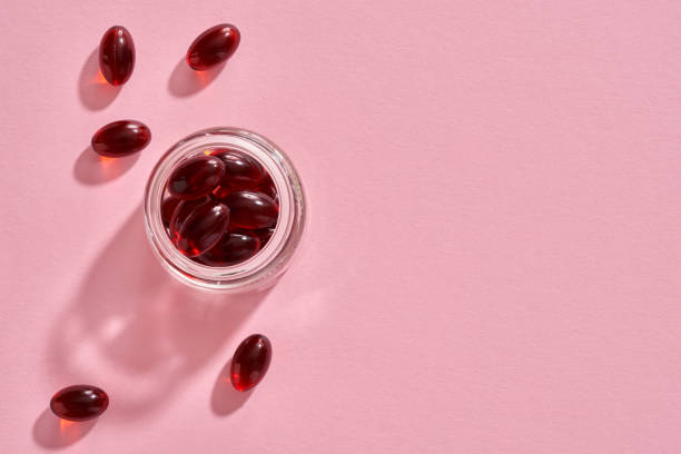 istock Krill oil pills or softgels with copy space - nutritional supplement 1331826163