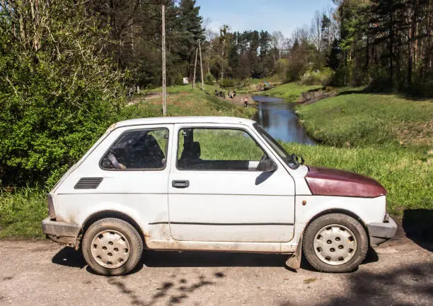The car Fiat 126p called "toddler" produced and very popular in Poland at the end of socialism, now rarely seen, rather a monument