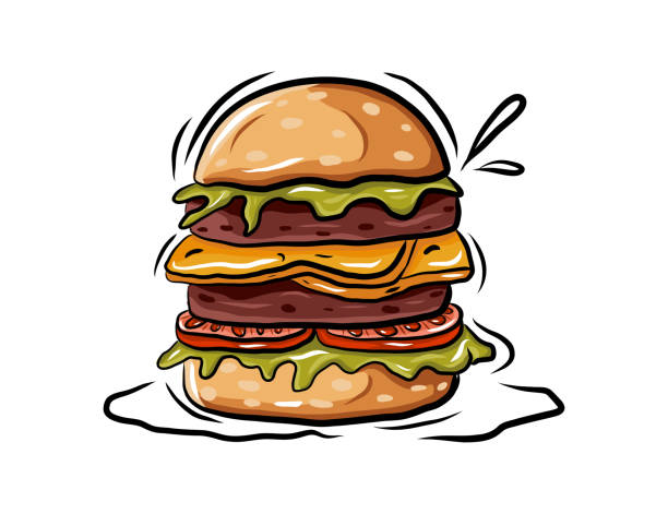 illustrations, cliparts, dessins animés et icônes de dessin à la main croquis hamburger vector illustration - sandwich sketch cartoon line art