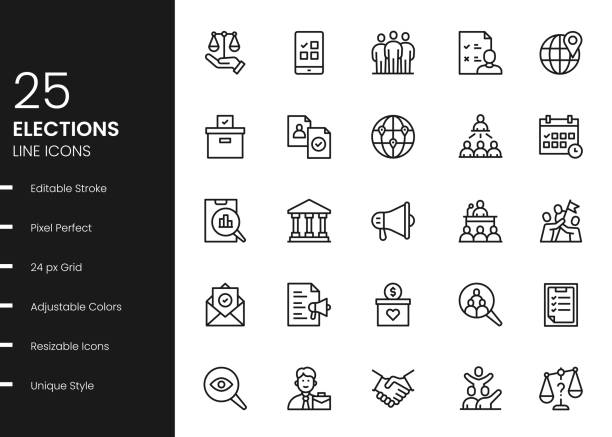 Elections Line Icons Elections And Government Minimalistic Editable Stroke Vector Style Thin Line Icons gop debate stock illustrations