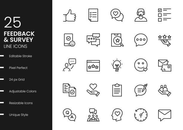 Feedback Line Icons Feedback And Survey Minimalistic Editable Stroke Vector Style Thin Line Icons feedback stock illustrations