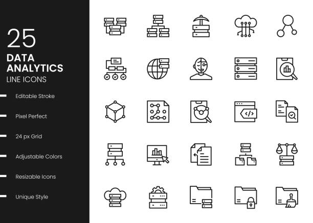 data analytics-liniensymbole - beengt grafiken stock-grafiken, -clipart, -cartoons und -symbole