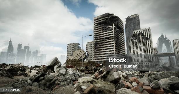 Post Apocalyptic Urban Landscape Stock Photo - Download Image Now - War, City, Apocalypse
